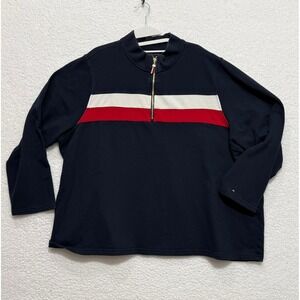 Tommy Hilfiger Mens 3X Quarter‎ Zip Pullover Navy Blue Red White TJIKGK066E